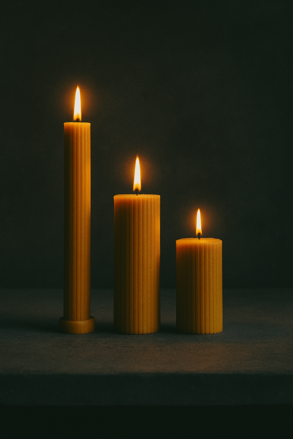 Set of 3 Cylinder Shaped Beeswax Candles